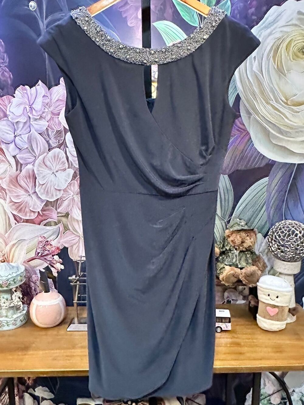 Alex Evenings 4P Beaded Ruched Sheath Dress Glam Classic Romantic Statement